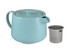A teal teapot with a matching lid and a stainless steel infuser, displayed on a white background.