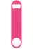 A drink bottle opener in a bright pink powder-coated steel design, featuring a handle and a circular opening.