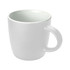 A white coffee mug with a smooth surface and a comfortable handle, featuring a blank interior.