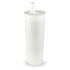 A drink bottle in a sleek white design, featuring a removable lid with a spout and a simple logo.