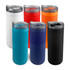 A collection of Siena Vacuum Tumblers in white, red, orange, blue, navy, and black, featuring clear lids with openings.