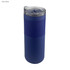 A drink bottle in navy blue with a textured grip and a clear lid. It has a logo on the side.