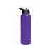 A drink bottle with a sleek, matte purple finish and a black flip top lid, featuring a branding logo.