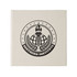 A cream-coloured square note block featuring a logo with a torch, globe, and laurel leaves.