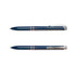 A blue pen with a shiny silver clip and accents, featuring a smooth, streamlined design.