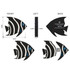 A black and white patterned USB flash drive shaped like a fish, featuring blue accents and a logo.