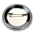 A round 25mm button badge in silver, featuring a pin backing for attachment.