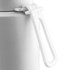 A drink bottle in white with a distinctive handle design and a small logo.