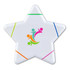 A star-shaped highlighter in white with green, pink, blue, and orange accents, featuring a logo design.