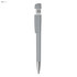 A grey USB pen with a metal tip, featuring a branding logo, combines a writing instrument and a 16GB flash drive.