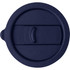 A drink bottle lid in navy blue, made of silicone, featuring a sliding closure mechanism and a smooth surface.