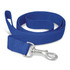 A blue dog leash made from durable fabric with a metal clip at one end for securing to a collar or harness.