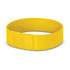 A yellow Dazzler wristband with a secure fastening. The band has a smooth texture and a logo.