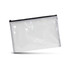 A clear cosmetic bag with a zippered closure, featuring a sleek and modern design.