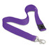 A purple lanyard with a clip attachment, featuring a plastic breakaway clasp. It has a logo on the strap.