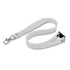 A white silicone lanyard with a metal clip and adjustable buckle, featuring a simple design.