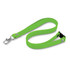 A bright green silicone lanyard with a clip and adjustable mechanism, featuring a logo.