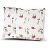 A large cosmetic bag featuring a ballet-themed design with dancers in shades of pink, green, and cream. It has a logo.