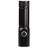 A black LED torch featuring a textured grip and a circular power button, designed for portability.