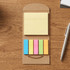 A FSC sticky note pad featuring a yellow note and five coloured tabs (blue, pink, green, orange) on a kraft holder.