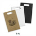 A collection of three die-cut paper wine bags in brown, white, and black, each featuring a handle and a design.