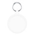 A circular white keyring blank with a silver metal ring for attachment.