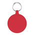 A red circular keychain with a metal ring for attachment. Simple, unbranded design.