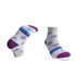 Ankle socks with a patterned design in white, purple, and blue, featuring a towel bottom for added comfort.