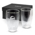 Double wall glass set of two, clear colour, presented in a black box with a logo.