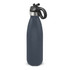 A drink bottle in dark grey with a flip lid and a black handle, featuring a metallic band near the top.