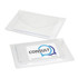 A white microfibre cleaning cloth packaged in a transparent sleeve with a logo on the front.
