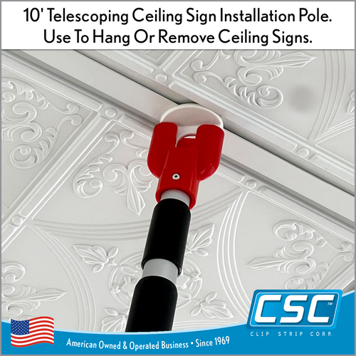Hang or remove signs, banners and ceiling accessories from ground level without the need for a ladder, 9250