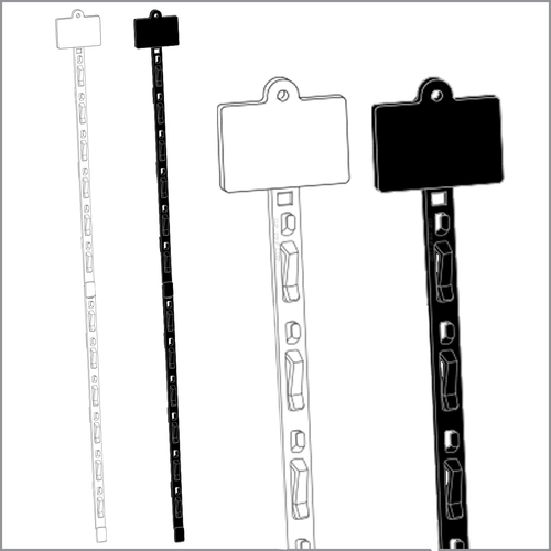 Available in black or white, 12 Position Clip Strip® Merchandising Strip, without Tape on back, includes snap on Header, CS-12NTHD