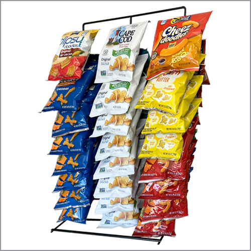 3 Wand, Free Standing Metal Clip Strip® Snack Rack, 45 Clips, FSS-3. Available in Off-White or Black.