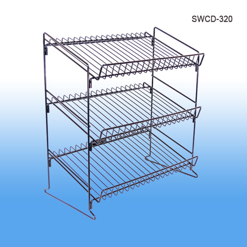 Wire Shelf Countertop Display Rack, with 3 Tiers/Shelves, Retail Product Merchandising, SWCD-320. In-Stock Now And Ready For Same Day Shipping!