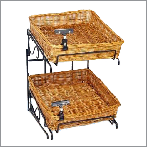 Wicker Basket Counter Display, 2 Baskets, Product merchandising, WBCD-220
