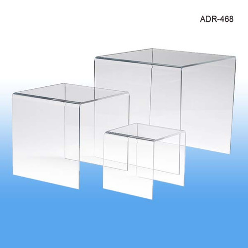 Display Risers, Acrylic, Set of Three - 4", 6", 8", ADR-468. In-stock now and ready to ship! By Clip Strip Corp.
