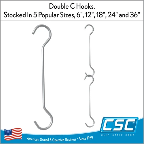Double C-Hooks | Ceiling and Window Sign Hanging, 6 inches, DBC-Series