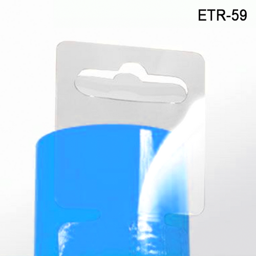 Bottle / Cylinder Hang Tab, ETR-59. Made of crystal clear eco-friendly 100% recycled rPETG.