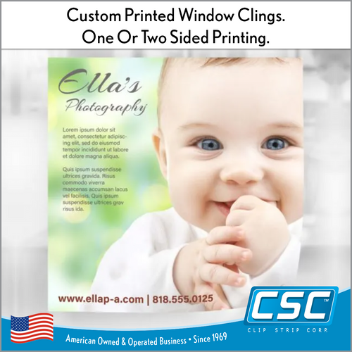 Window Clings, Custom Printed, WCCP-100, by Clip Strip Corp.