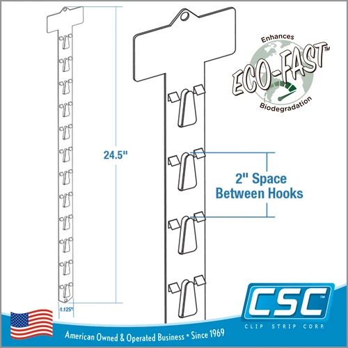 12 Hook Hanging Stations, STANDARD HEAVY DUTY ENVIRONMENTALLY-FRIENDLY CLIP STRIP® MERCHANDISER, Enhanced with ECO-FAST™ PL-24-ECO