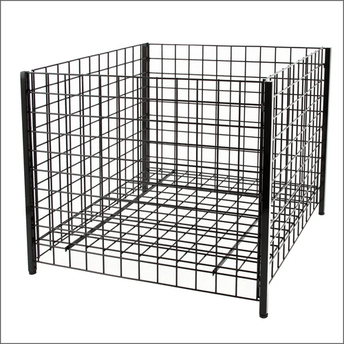 Wire Grid Dump Bin, Foldable, 36" Square, Black Floor Display for Bulk Retail Items, Item# WGDB-36S-BK