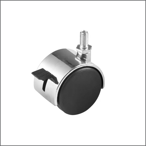 Caster, 2" Locking Twin Wheel Caster – Plastic Swivel Caster with 5/8" Stem & Chrome Hood for Garment Racks and Dump Bins, Item# CLTW-12