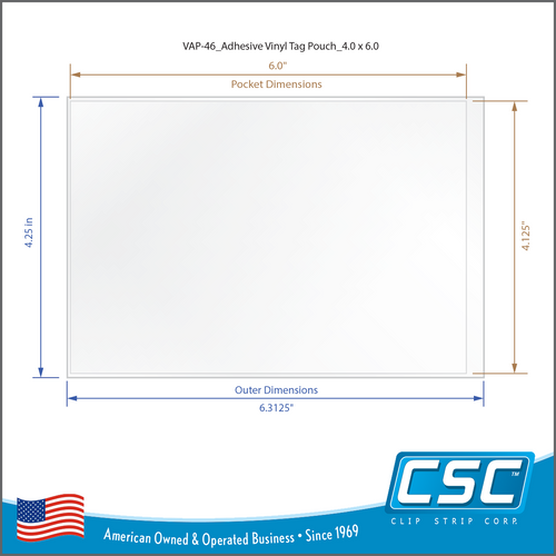 4.0" x 6.0" Clear vinyl pouch, with Peel-and-Stick Adhesive Backing, VAP-46