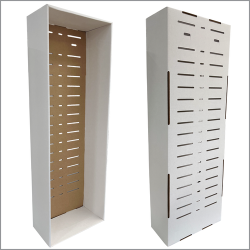 Corrugated Power Panel Tray, for merchandising products at retail, DPP-1. No tool or die charge.