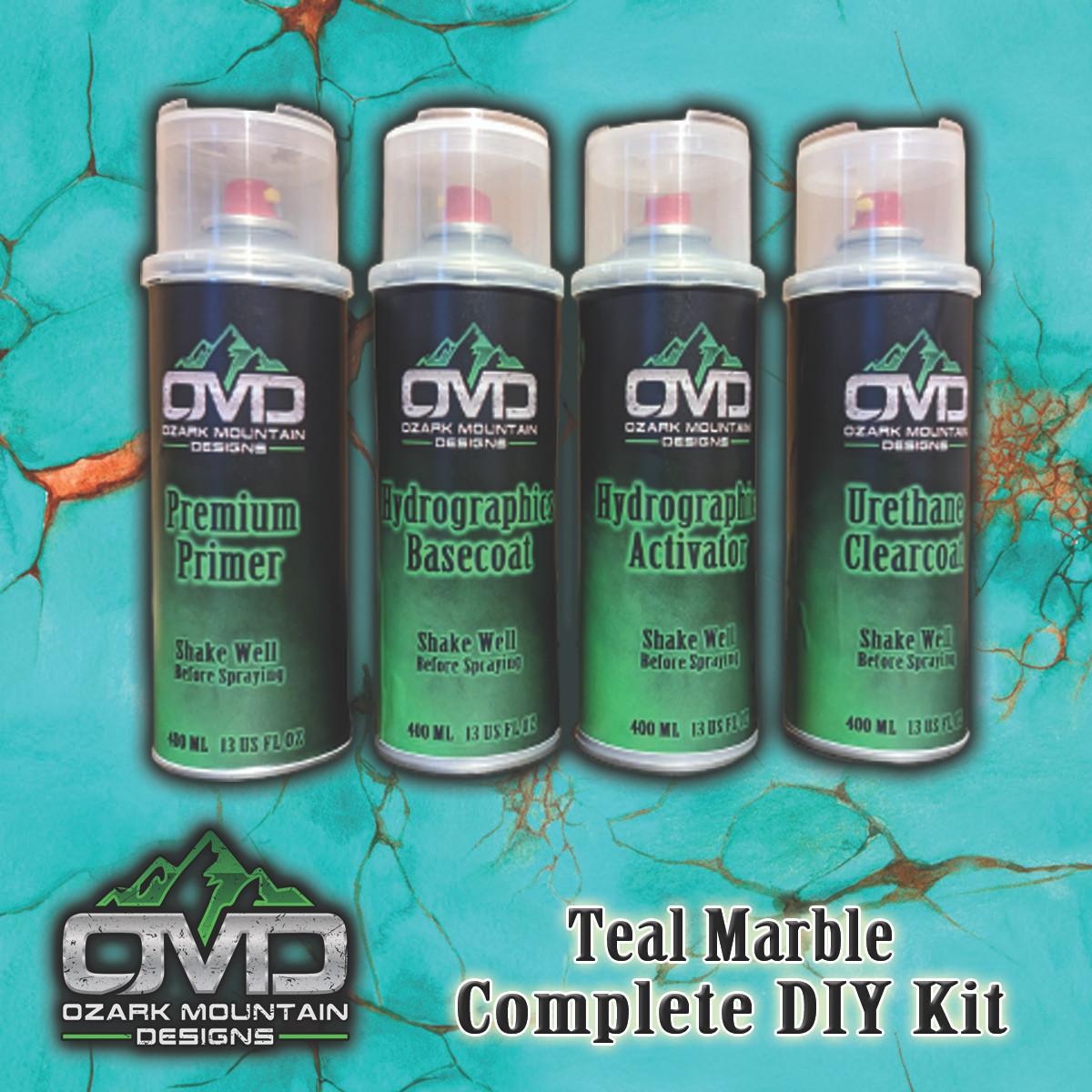 Hydrographics Aerosol DIY Dip kit Teal Marble Ozark Mountain Designs