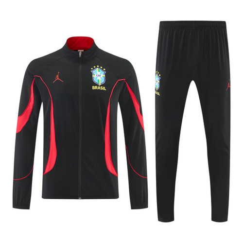 Brazil 2026 Men's Black Red Long Zip Tracksuit