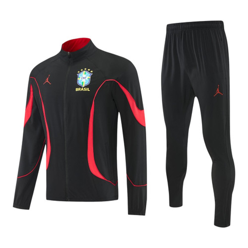 Brazil 2026 Men's Black Red Long Zip Tracksuit