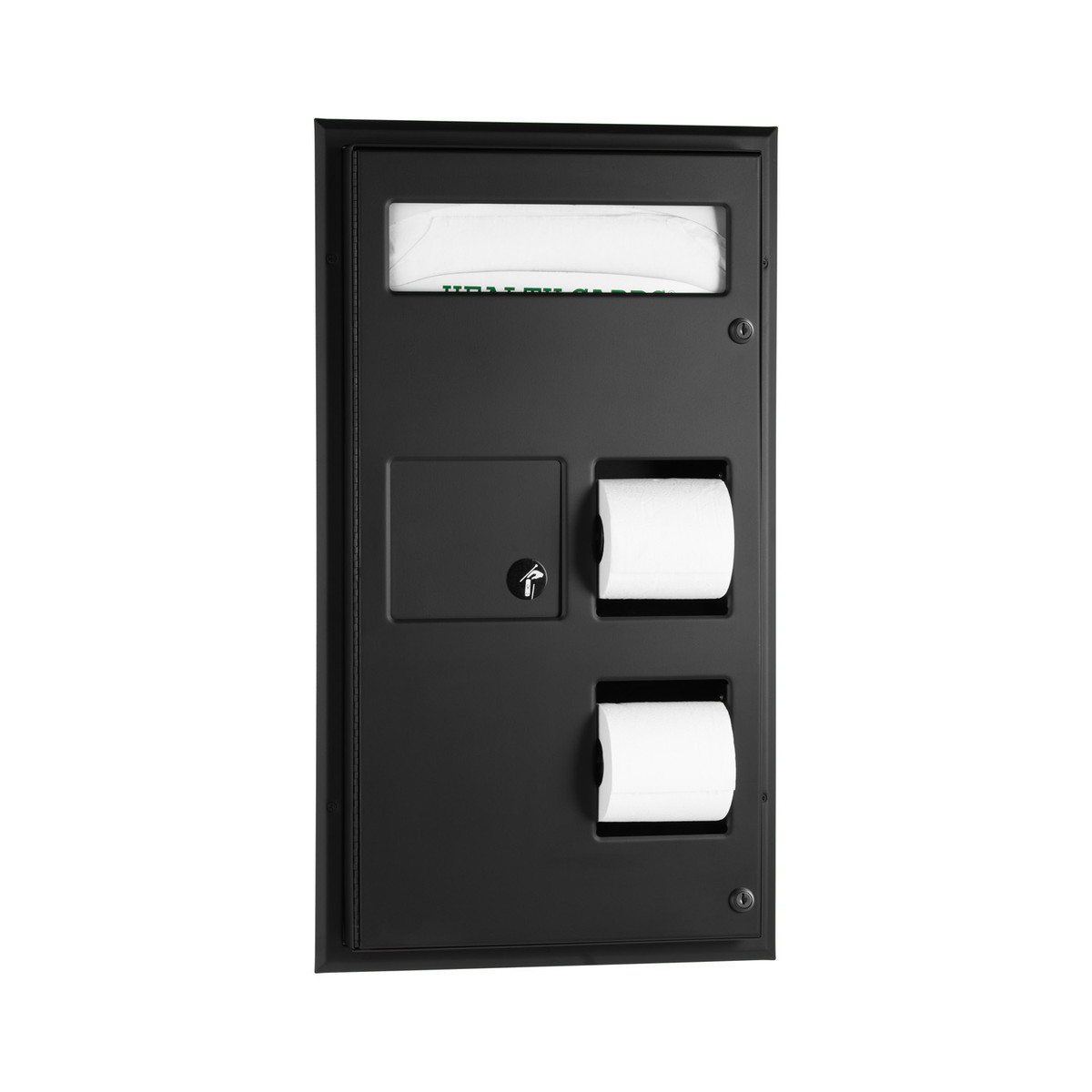 Bobrick B-357 Partition-Mounted Toilet Tissue / Seat Cover Dispenser / Waste Disposal — Matte Black
