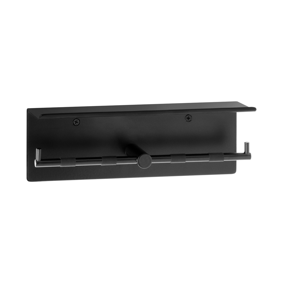 Bobrick B-540 Surface-Mounted Toilet Tissue Dispenser and Utility Shelf, Satin Finish, Two Rolls — Matte Black
